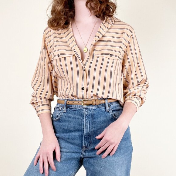 Vintage French Parisian Button Up Down Shirt Old Money Blouse Quiet Luxury Top - Picture 2 of 7